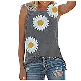 Damen-T-Shirt, Sommer, Grafik-T-Shirt, Tank-Top, ärmellos, Rundhalsausschnitt, Gänseblümchen-Druck, Teenager, Mädchen, Weste, Tank-Top, T-Shirt, Bluse, Pullover, grau, M