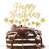 JI Happy Birthday Tortendeko, Tortendeko Geburtstag, Kuchen deko, Cake Topper Girlande Herze Sternen Cake-Topper Kuchen Aufsätze für Mädchen Frauen (Gold)