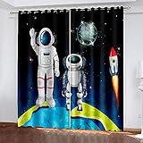 YTSDBB Vorhang kinderzimmer Junge Comics Weltraum Astronaut blau B 160 x H 115 cm 3D Digitaldruck Druckmuster Öse Thermisch isoliert 90% für Schlafzimmer Wohnzimmer ​Kinderzimmer Junge mit M