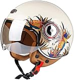 TKYDM Motorrad Open Face Helm ECE-geprüfter Retro 3/4 Helm Halbhelm für Motorradrennen Jet Pilot Helm Motocross Vespa Moped Cruiser D,M(54-56cm)