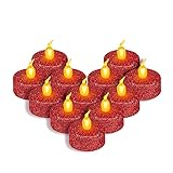 Victop LED Teelichter 12 Stück LED Kerzen Elektrische Flackernde Elektrische Batteriebetriebene Kerze Lichter Warmweiß Funkeln Teelichter Flammenlose Kerzen für Weihnachten Hochzeit Party (Rot)