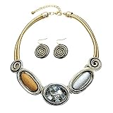 Mode Geometrie Bib Choker Drop Earring Set Bohemian Punk Ethnic Style Statement Ohrringe Anhänger Halskette Kristall Hochzeit Brautschmuck Set für Frauen und Mädchen (gold)
