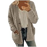 Deloito Plüschjacke Damen Strickfleecejacke Fleecejacke mit Kapuzen Reißverschluss Herbst Winter Jacke Einfarbig Plüschmantel Lässig Teddy Mantel Einfarbig Kapuzenjacke Bequem Übergangsjack