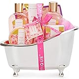 Bade Geschenkset, SPA LUXETIQUE Beauty Set für Sie 8 tlg. Körperpflegeset Geburtstagsgeschenk Rosenduft, Spa Set mit Deko Badewanne, Wellness Set für Frauen, Bade Geschenkset zum Valentinstag