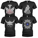 Wikinger T Shirt 4er Pack Viking Valhalla | Odin | Rabe | Runen | Walküre | Ragnarök | Wikinger | Walhalla | Midgard | Tshirt der nordischen Mythologie #3745 (M, Norse Mythology #1)