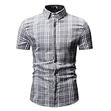 DaDuo Strandhemd Herren Sommer Knopfleiste Basic Kurzarm Herren Hemd Kariert/Gestreift Atmungsaktiv Kent-Kragen Herren Business Hemd Klassisch Herren Henley H