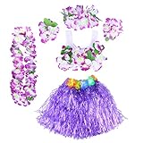 BESTOYARD 6Pcs Kinder Mädchen Hula Gras Rock mit Blumen Hawaiian Luau Kostüm (Lila)