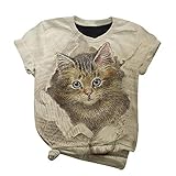 Damen O-Ausschnitt Kurzarm 3D Katze Digitaldruck Casual Top T-Shirt Bluse 1172 Velours American Football NFL super Bowl acevog böhmen fledermausärmeln inkl. umhängek