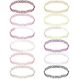 WIFUN 12 Stück Elastische Halskette, Choker Halsketten Set Rainbow Halskette Kropfband Modeschmuck für Mädel Kinder Frauen Mädchen Geburtstag Party H