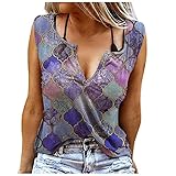 Aobliss Damen Lose Gedruckt Sommer Ärmellos Knopf Lose T-Shirt Tops Frauen Casual Tie-Dye Multi-Printed Sleeveless Tops Frauen Trägerlos Sexy Tiev V-Ausschnitt Tank Tops, Farbe #3, Larg