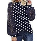 Damen Rundhals Bluse Vintage Spitze Laterne Ärmel Tunika Einfarbig T-Shirt Langarmshirt Sweatshirt Elegant Oberteile Top Hemdbluse Elegant Volant Ärmel Bluse Casual Top Spitze Sleeves Streetw