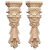 Nati 2 Stück Holz Appliques Möbel Holzaplikationen Holz Geschnitzte Ecke Holzornamente für Tür Schrank Fenster Bett Holzskulp