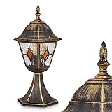 Außenleuchte Antibes, Sockelleuchte in antikem Look, Aluguss in Braun/Gold mit Klarglas-Scheiben, Wegeleuchte 40 cm, Retro/Vintage Gartenlampe, E27-Fassung, max. 60 Watt IP44