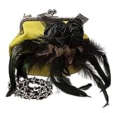 Alpenflüstern Edle Satin Dirndltasche hübschen Rosen, echten Federn und abnehmbarer Kette Farbe grü