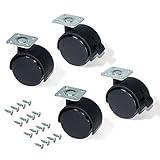 Emuca 2036717 Set 4 STK. Schwarze Lenkrollen für Möbel 2 ohne Bremse Diameter 40mm mit Anschraubplatte und Kugellag