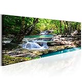 decomonkey Bilder Wasserfall 120x40 cm 1 Teilig Leinwandbilder Bild auf Leinwand Vlies Wandbild Kunstdruck Wanddeko Wand Wohnzimmer Wanddekoration Deko Wald Natur L