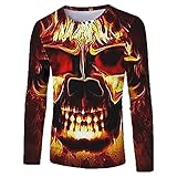 Herren Fashion Langarm-Shirts, personalisierbar, Totenkopf-Druck, lockere Passform, Übergröße, Rundhalsausschnitt, lässig, trendig, Halloween, Festival, Geschenk, Orange, M