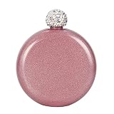 LUOSHUAI Flachmann Runder tragbarer Hüftflasche Edelstahl Hüftflasche Frauen Exquisite Zubehör Flachmann Edelstahl (Color : Pink)
