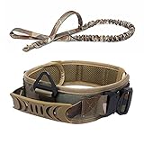 Vmokki Gepolstertes Hundehalsband & Hundeleine Taktisch Verstellbar Breit K9 Halsband mit Griff, Zwei Metallschnalle für Mittlere Große Hunde Training Outdoor Jagd (Tarnfarbe)