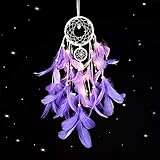 Vegena Traumfänger Handgefertigt, Lila Traumfänger mit LED Licht Handgemachte Dreamcatcher mit Federn, Maiden Zimmer Schlafzimmer Romantische Dekoration, für Wandbehang Wohnkultur Segen Geschenk