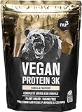 Vegan Protein 3K Shake - 1 kg Vanille Flavor - Pflanzliches Proteinpulver mit Reisproteinpulver, Sonnenblumen-, Erbsen- & Johannisbrotprotein - Mehrkomponenten Eiweisspulver mit 72% Eiweiss - nu3