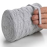 MeriWoolArt Baumwollgarn für Stricken, Makramee, Häkeln, Weben, Geschenkband für Weihnachten - 10 mm Textilgarn, 150 m T-Shirt Garn - Neue Qualität (Asche)