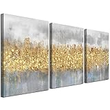 Moderne abstrakte Wandkunst, grau und goldgelb, Raumdekoration, 3 Stück, neutrale Wandkunst Gemälde mit Lichtindustrie-Stil, graue Kunstwerke, Wandkunst Bilder für Büro, Geschenk, 40.6 x 61