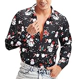 KXZD Weihnachtshemd Herren Weihnachten Muster Freizeithemd Button Down T-Shirts Langarmshirts Blumenhemd Langärm Slim Fit Stehkragen Xmas Hawaii Kostümhemd Für Festival Party Männer F