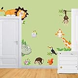 WandSticker4U®- Wandtattoo lustige SAFARI TIERE I Wandaufkleber Wandsticker Dschungel Nashorn Giraffe Waldtiere Affe Löwe Park Zoo Eichhörnchen I Deko für Kinderzimmer Babyzimmer Kinder baby Jung