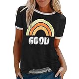 Tshirt Damen Sommer Basic T Shirt Damen mit Aufdruck Kurzarm Rundhals Damen Tunika Bluse Regenbogen Mode Tee Tops Klassischer Lose Sommeroberteile Longshirt Lässige Casual T-Shirts IFOUNDYOU