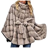 RMBLYfeiye Damen Winter Faux Fur Cape Kunstpelz Poncho Dicke Cape Warm Wrap Schal Umhang Fledermausärmel Rollkragen Kragen Mäntel Strickjacke mit Gü