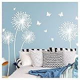 Wandora Wandtattoo 4 Pusteblumen Schmetterlinge I weiß L-Set I Kinderzimmer Flur Wohnzimmer Schlafzimmer Wandsticker Sticker Aufkleber Wandaufkleber W1509