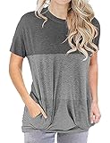 T-Shirt Damen Bequeme Lose Stadt Mode Rundhalsausschnitt Kurzarm Sommer Elegante Schicke Farbabstimmung Urlaub Freizeit Damen Tops Damen Bluse G-Grey L