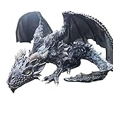 Hof Drachen Statue, 22X10X18CM Große Hockende Drachenskulptur, Harz Drachenfigur Gartenverzierungen für Gartendekoration im F