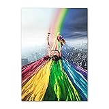 Kunstwerk Bunte Junge Gil Malerei Regenbogen Leinwand Kunst Nordic Schlafzimmer Poster Drucke Bilder Zimmer Kinder Home Wanddekor 60x90 cm (24x35in Rahmenlos)