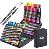 120 Farben Dual Brush Pen Set, Ohuhu Pinselstifte Filzstifte Set, Wasserbasis Doppelfilzstifte für Erwachsene Handlettering Kalligraphie Zeichnung Skizzieren Malbuch S