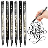 Kalligraphie Stift, Handlettering Stifte Kalligraphie Set für Anfänger 6 Stück Schwarze Brush Pen für Unterschreiben, Beschriftung, Design, Skizzieren und Zeichnen (4 Größen)