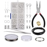 Byou Schmuckherstellung Set,Schmuck Basteln Zubehör 912 teiliges Silber Zubehör im Kunststoff-Box Enthält Zange Pinzette Silber Zubehör und Draht zum Schmuck Reparatur Herstellung DIY Bastelb