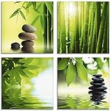 Artland Glasbilder Wandbild Glas Bild Set 4 teilig je 20x20 cm Quadratisch Asien Wellness Zen Spa Steine Bambus Steinpyramide Entspannung S6BJ