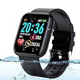 Adhope Smartwatch für Herren Damen Sportuhr Fitness Armbanduhr Bluetooth 1.3 Zoll Voll Touchscreen Smartwatch Wasserdicht mit Pulsmesser Schlafmonitor Blutdruckmonitor Blutsauerstoff für iOS