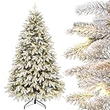 Yorbay Künstlicher Weihnachtsbaum mit Beleuchtung Weiß Schneeflocken LED Tannenbaum für Weihnachten-Dekoration, aus PE und PVC, 180