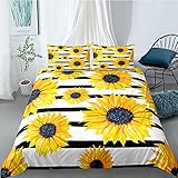 Csuper Pastoralen Stil Digitaldruck Sonnenblume Bettbezug 3-Teiliges Bettwäsche-Set Bettbezug Home Schlafzimmer Hotel Schlafzimmer Studentenwohnheim Geeignete Bettdeck