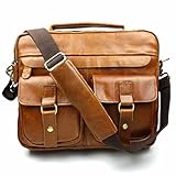 sunvp Herren Echtes Leder Messenger Bag Umhängetasche Vintage Aktentasche Schulter H