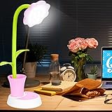 Schreibtischlampe für Kinder, LED Schreibtischlampe Dimmbare Nachttischlampe mit Touchsensor, Augenfreundlich Leselampe mit Stifthalter, USB Wiederaufladbare Tischlampe für Kinder (Rosa)