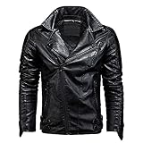 LQLQ Men's PU Leather Jacket, Men's Stand Collar Leather Jacket Motorcycle Lightweight Faux Leather Outwear (Black,XL)