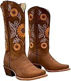 GDYJP Frauenweinlese Floral Chunky Mid Heel Boots spitzte Zehe,Bestickt,Kunstleder,Back Zipper Design Casual Boots (Color : B, Size : 36EU)