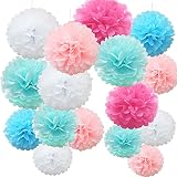 Papier Pom Poms Dekorationen, 16 STÜCKE Seidenpapier Pompom Deco Gemischtes Papier Blumendekoration für Party Geburtstag Hochzeit Baby Shower Brautparty