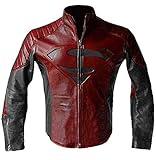 LP-FACON Superman S Logo Geprägt Kostüm Gesteppt Motorrad Schwarz Rot Biker Kunstleder Jacke, Schwarzes und rotes Echtleder, L