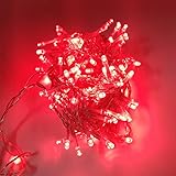 AOMEX Lichterkette für den Außenbereich, 100 LEDs, 7 m, rotes Licht, transparenter Draht, 8 Modi, Lichterkette, Weihnachtsdekoration für Weihnachtsbaum G