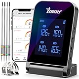 Tisoutec Bluetooth Grillthermometer mit 4*Temperaturfühler, 2*Sondenclip und Wiederaufladbar Li-Batterie, Verstecktes Haken Design Kabellos Fleischthermometer für BBQ, Küche, Grill, Ofen, F